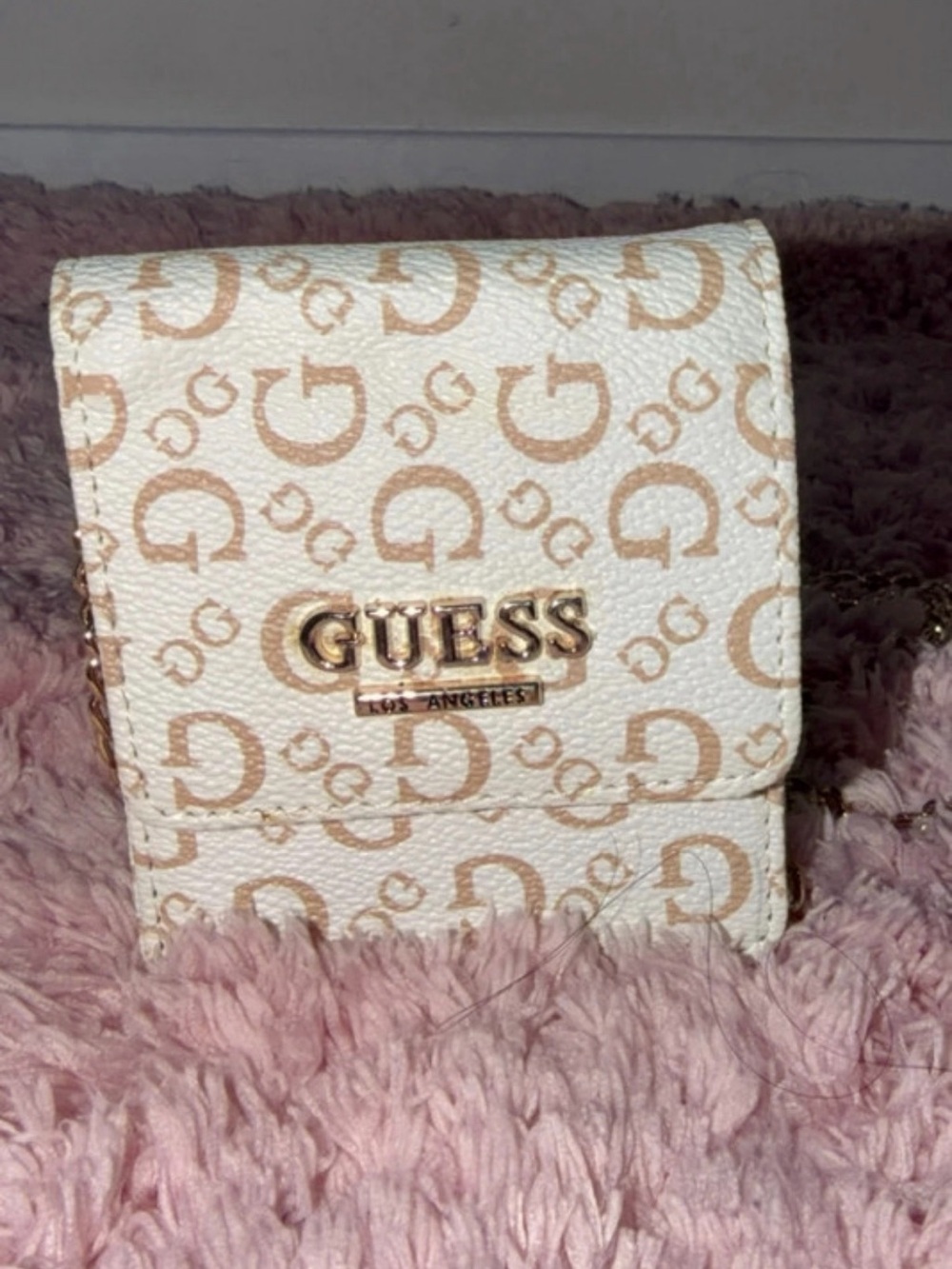 Guess White & Tan Logo Mini Card Holder